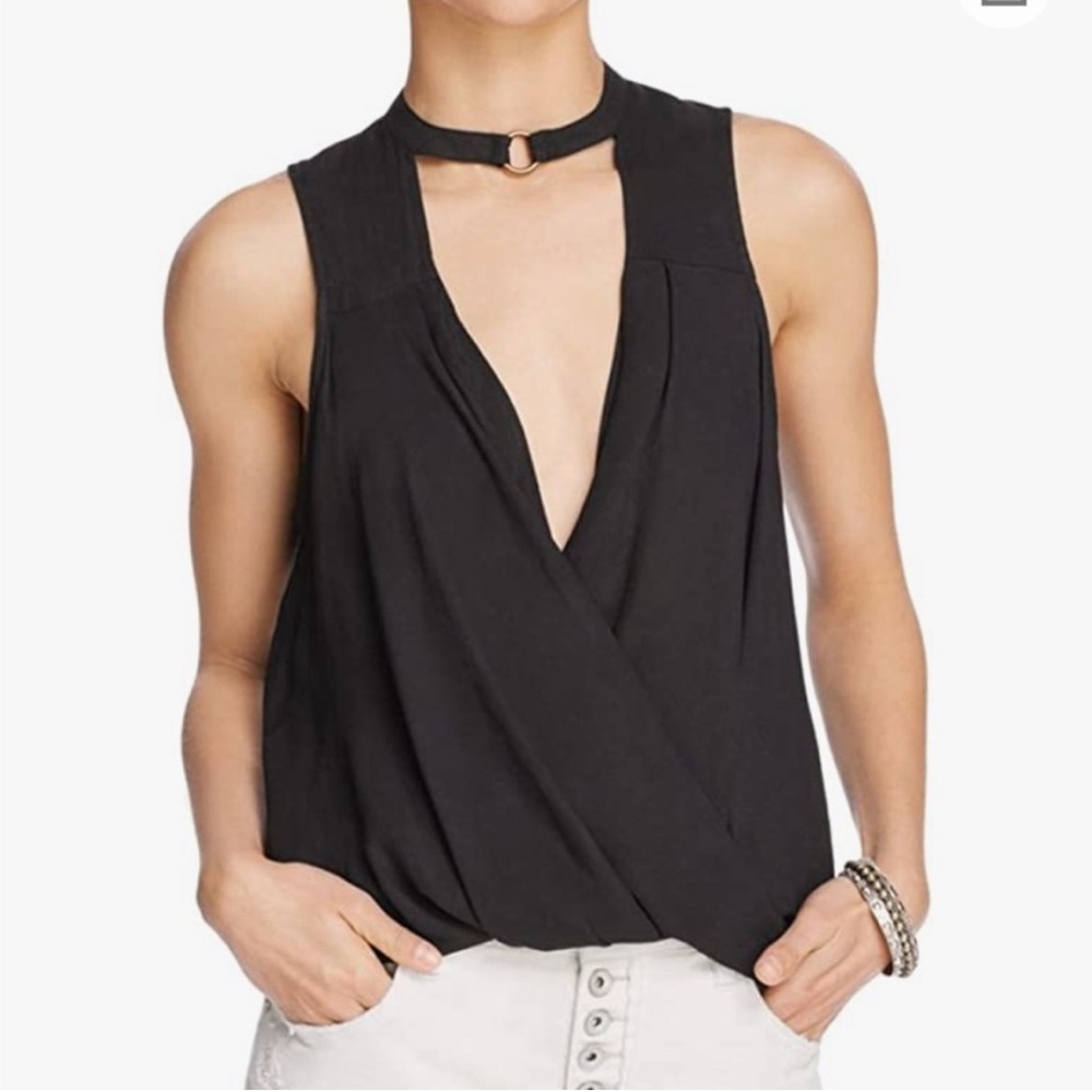 Free People Black Sleeveless Wrap Top cowl neck with choker size small